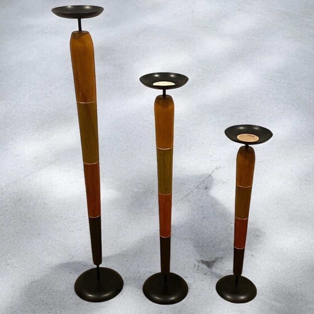 Pier 1 Imports Tall Wooden Candleholder Set (3)